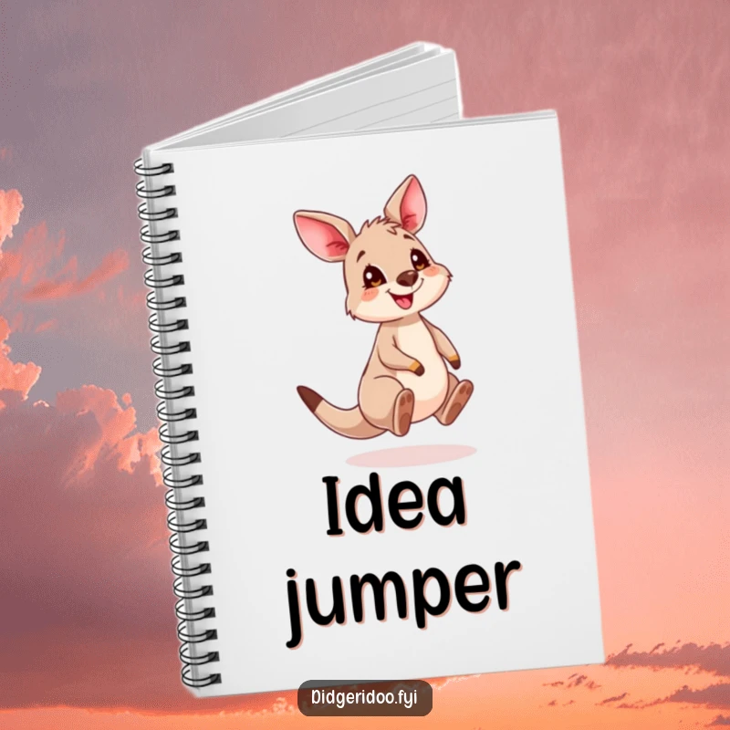 Funny Kangaroo Cub Notebook featuring a cute, grinning joey bouncing energetically, ready to capture your thoughts.