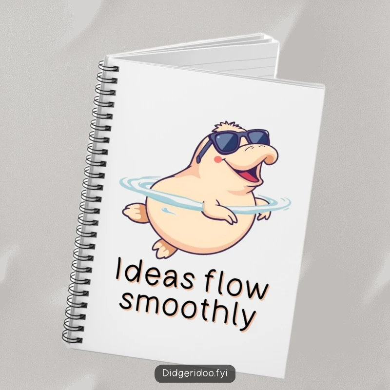 Funny Platypus Notebook wearing sunglasses, doing a happy synchronized swim, great for jotting notes with a humorous aquatic touch.