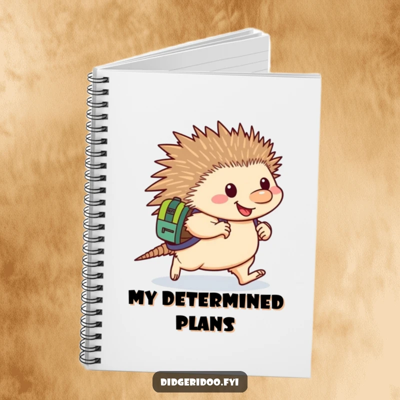 Funny Echidna Notebook: A happy echidna with a backpack waddles determinedly, perfect for jotting down motivating thoughts and plans.