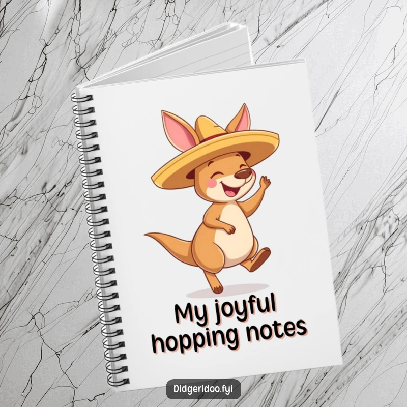 Funny Kangaroo Sombrero Notebook: A cheerful kangaroo in a sombrero bounces with joy, ready to inspire your writing and notes.