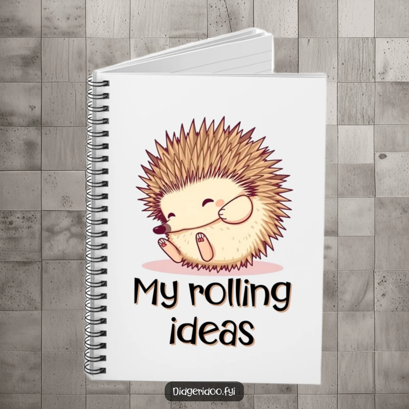Funny Echidna Notebook: a happy echidna rolls playfully into a spiky ball, ideal for jotting notes with unique humor.