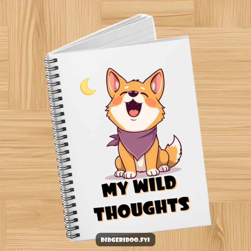 Funny Dingo Notebook: A delighted dingo in a bandana howls at a tiny moon, ideal for jotting humorous notes and ideas.