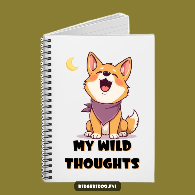 Funny Dingo Howling Notebook: Journal with a delighted dingo bandana howling at moon, a clever funny gift.