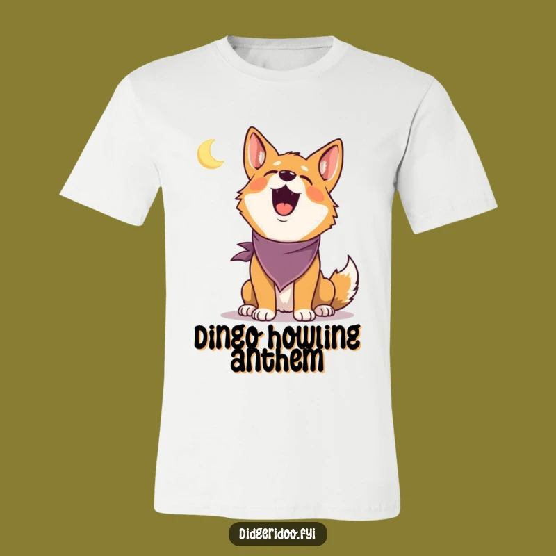 Funny Dingo Howling T-Shirt: Delightful dingo bandana howling at moon, a hilarious and comfortable funny gift.