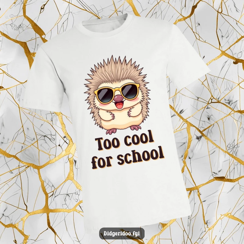 Funny, spiky echidna sporting a pair of stylish sunglasses, looking incredibly cool and radiating humorous confidence.