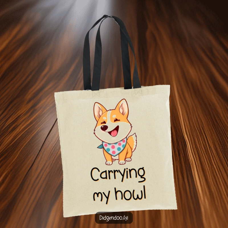 Funny dingo howling tote bag with a proud cartoon dingo wearing a bandana, a humorous and practical gift.