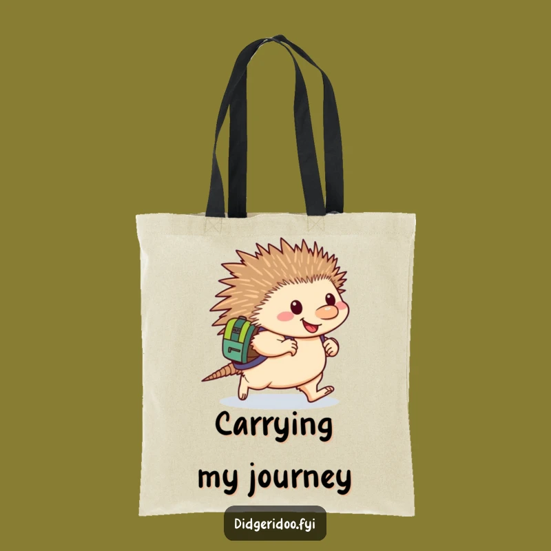 Funny Echidna Determined Tote Bag: Sturdy tote with a happy echidna backpack waddling, a practical funny gift.