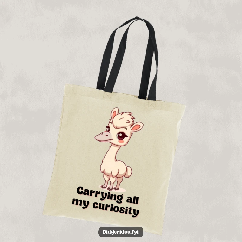 Funny emu tote bag showcasing a playful bird stretching its long neck with a curious look, ready to carry your belongings.