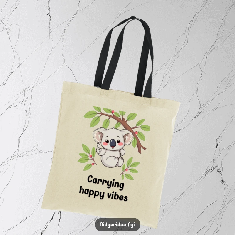 Funny Koala Thumbs Up Tote Bag: A blushing koala gives a thumbs up from a branch, adding cute humor to your day.